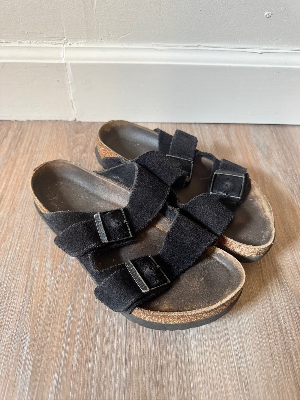 Birkenstock Arizona Black Suede Double Strap Sandals EU 38 Women’s 7-7.5